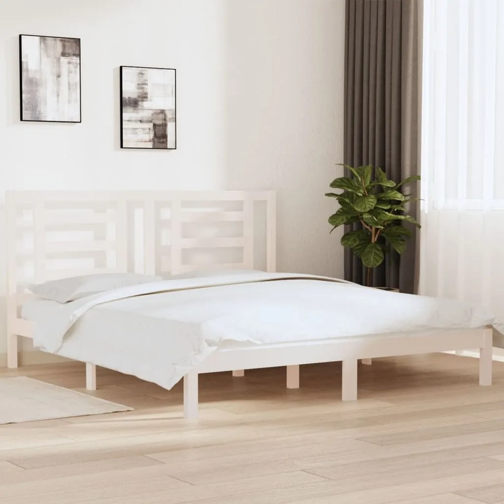 3104364 vidaXL Estrutura de cama super king pinho maciço 180x200 cm branco
