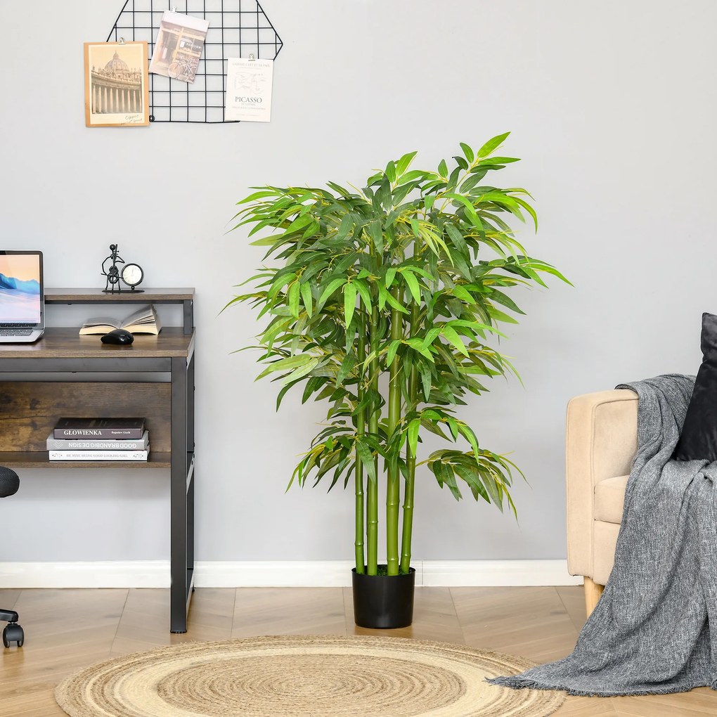 Planta artificial de bambu, árvore artificial de 140 cm com vaso, planta artificial verde para decoração de interiores