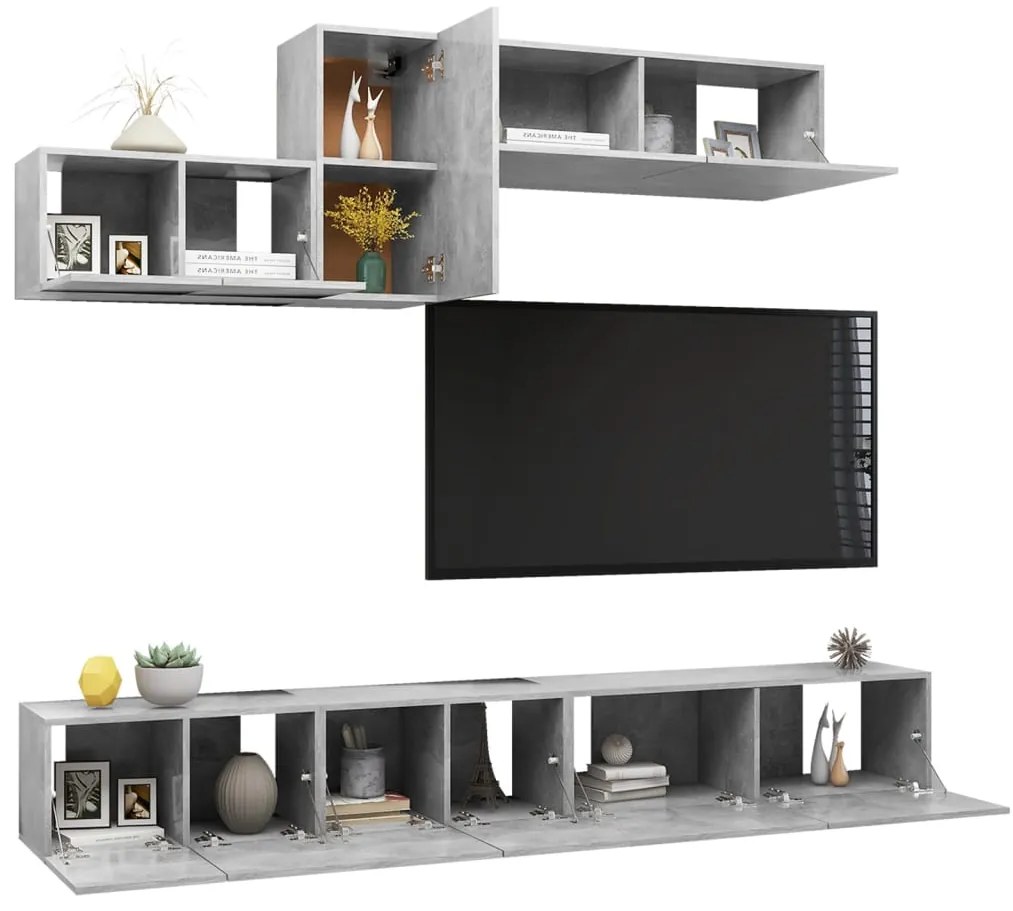 6 pcs conjunto de móveis de TV derivados madeira cinza cimento