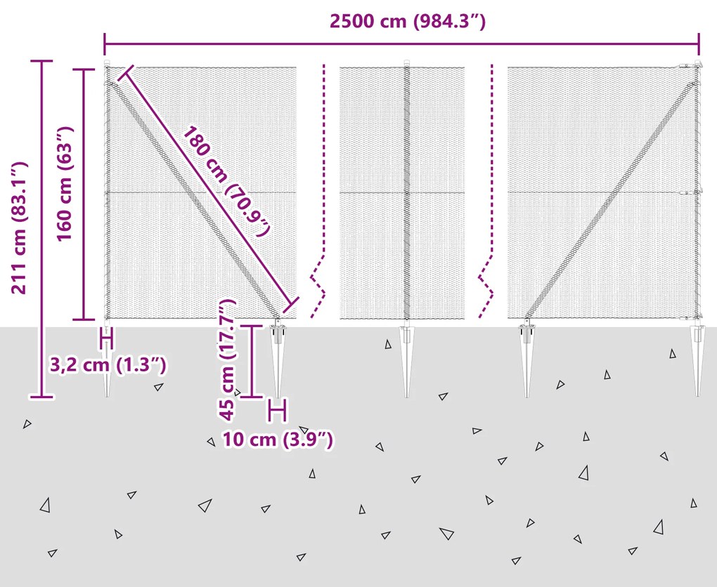 Cerca Hexagonal vidaXL Cinza 1,6x25 m Aço