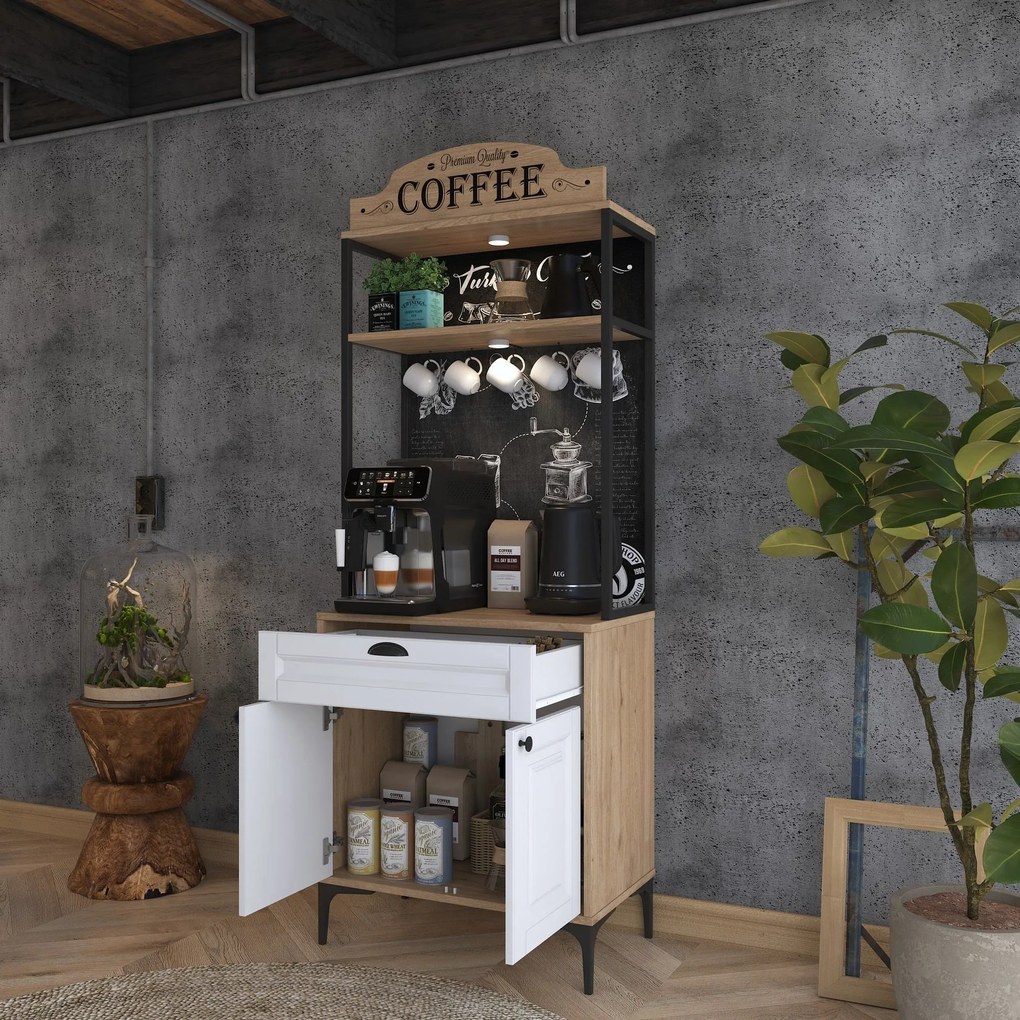 Armário Alto de Cozinha "Avellano" - Nogueira e Branco - 70x170.4x40cm