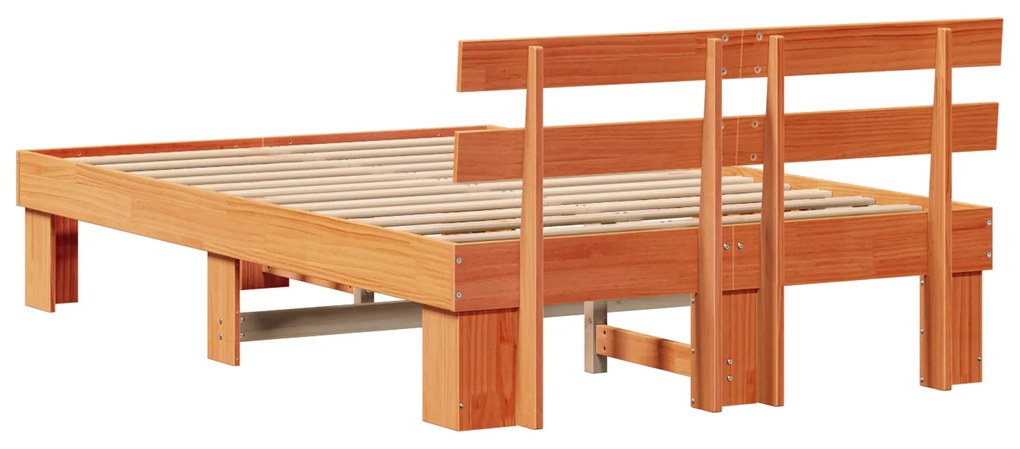 Estrado de Cama com Cabeceira Castanho Encerado 140x190 cm de Madeira