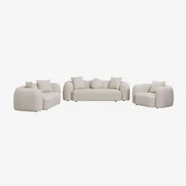 Conjunto De Sala Com Sofá Modular De 3 Lugares, Sofá De 2 Lugares E Poltrona Em Chenille Coco Chenille Grossa Branca - Sklum