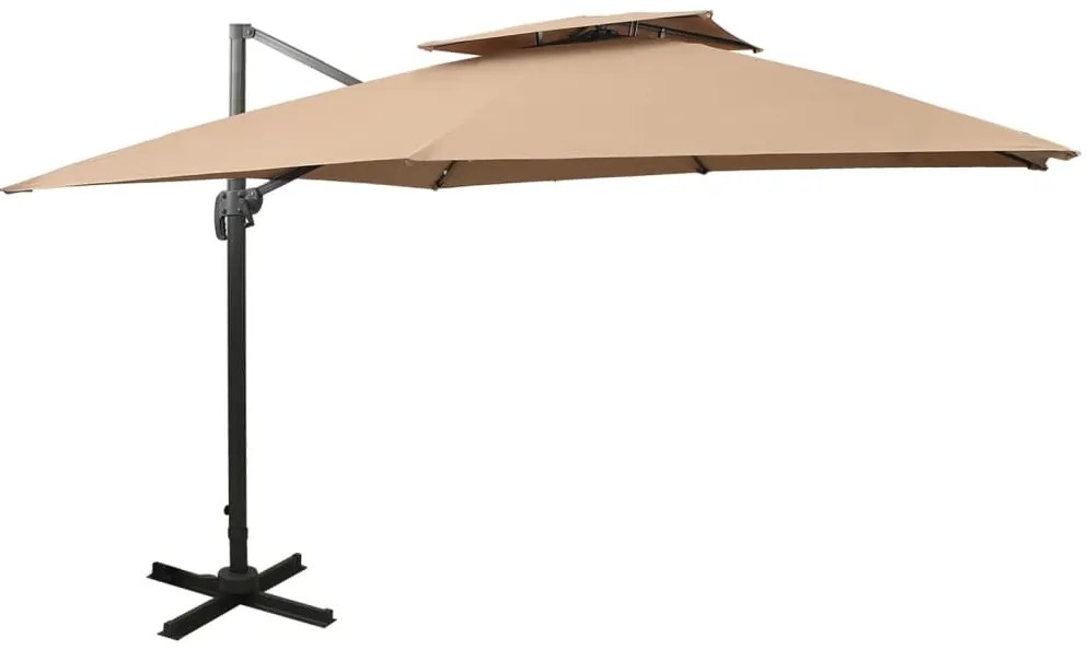 Guarda-sol de jardim cantilever toldo duplo cinza-acastanhado