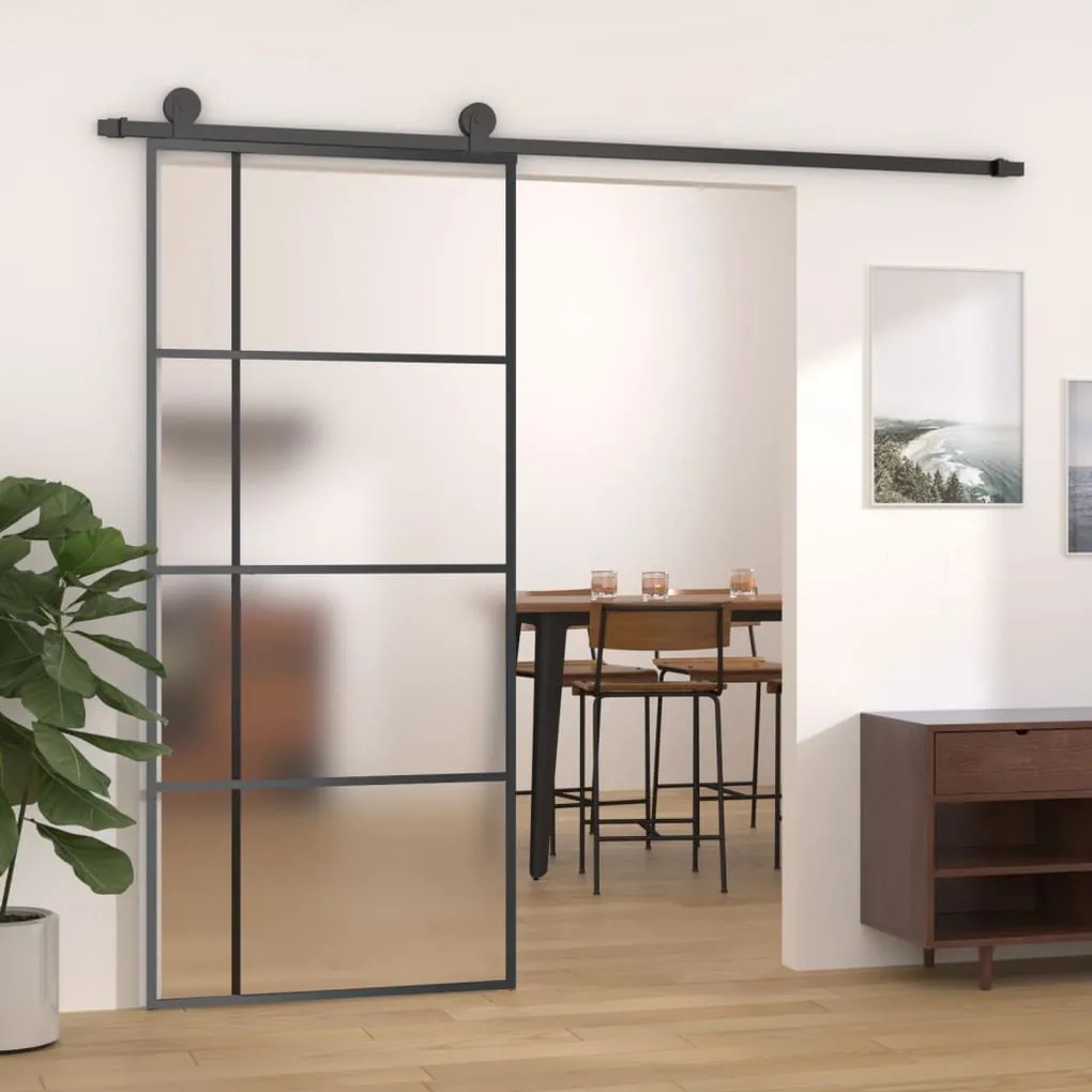 151683 vidaXL Porta deslizante vidro ESG fosco e alumínio 90x205 cm preto