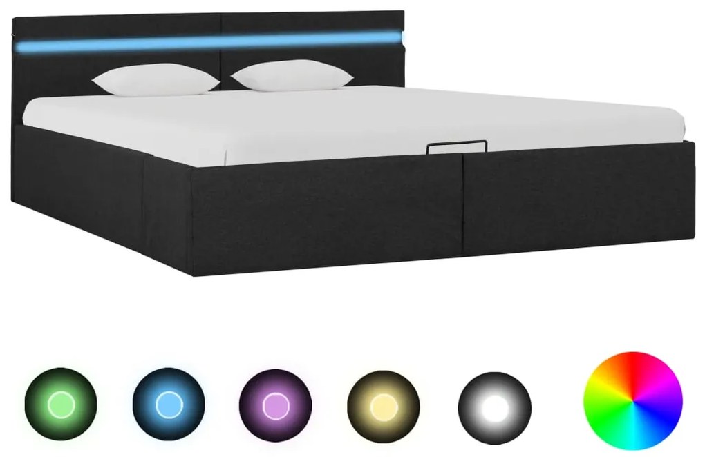 vidaXL Cama hidráulica c/ arrumação LED 180x200cm tecido cinza-escuro