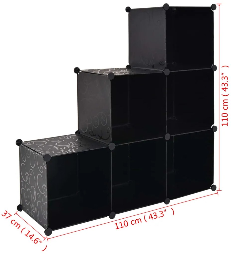 Cubos de arrumação com 6 compartimentos preto