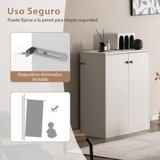 Armário de armazenamento  72 x 34 x 85,5 cm, com 2 portas e 3 estantes branco