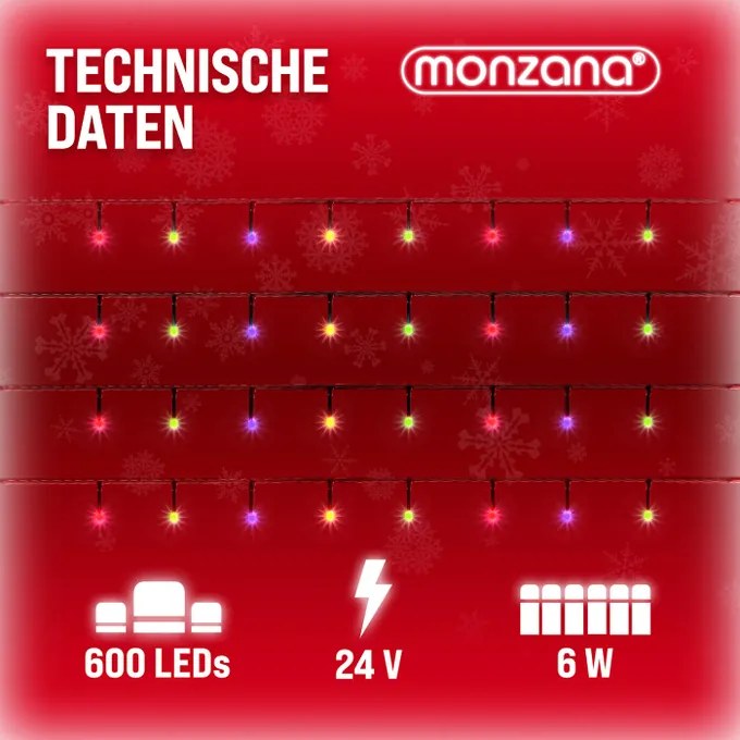 Corrente luminosa de Natal com controlo remoto de 60 m Multicolorido + Preto