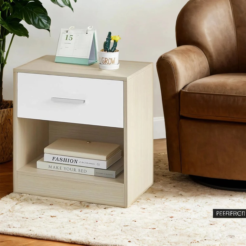 Conjunto de 2 Mesas de cabeceira, mesa apoio 28,1 x 39,1 x 41,1 cm bege natural-branco