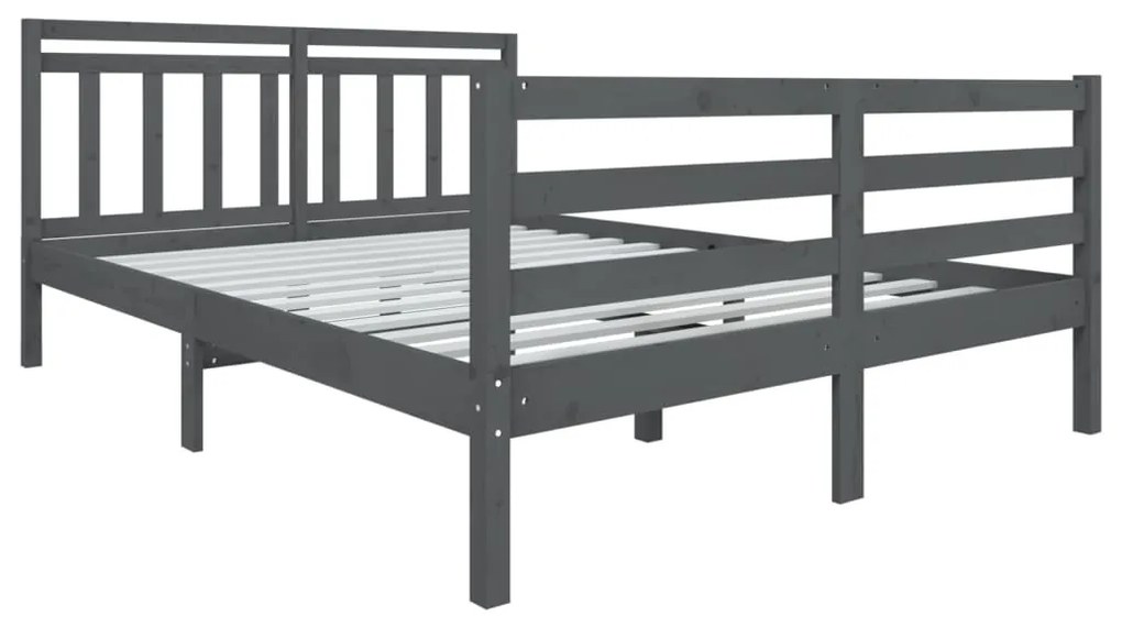 Estrutura de cama 140x190 cm madeira maciça cinzento