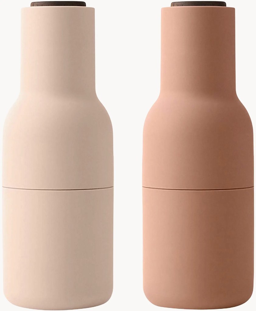 Moinhos de sal e pimenta com tampa em madeira de nogueira Bottle Grinder, conjunto de 2