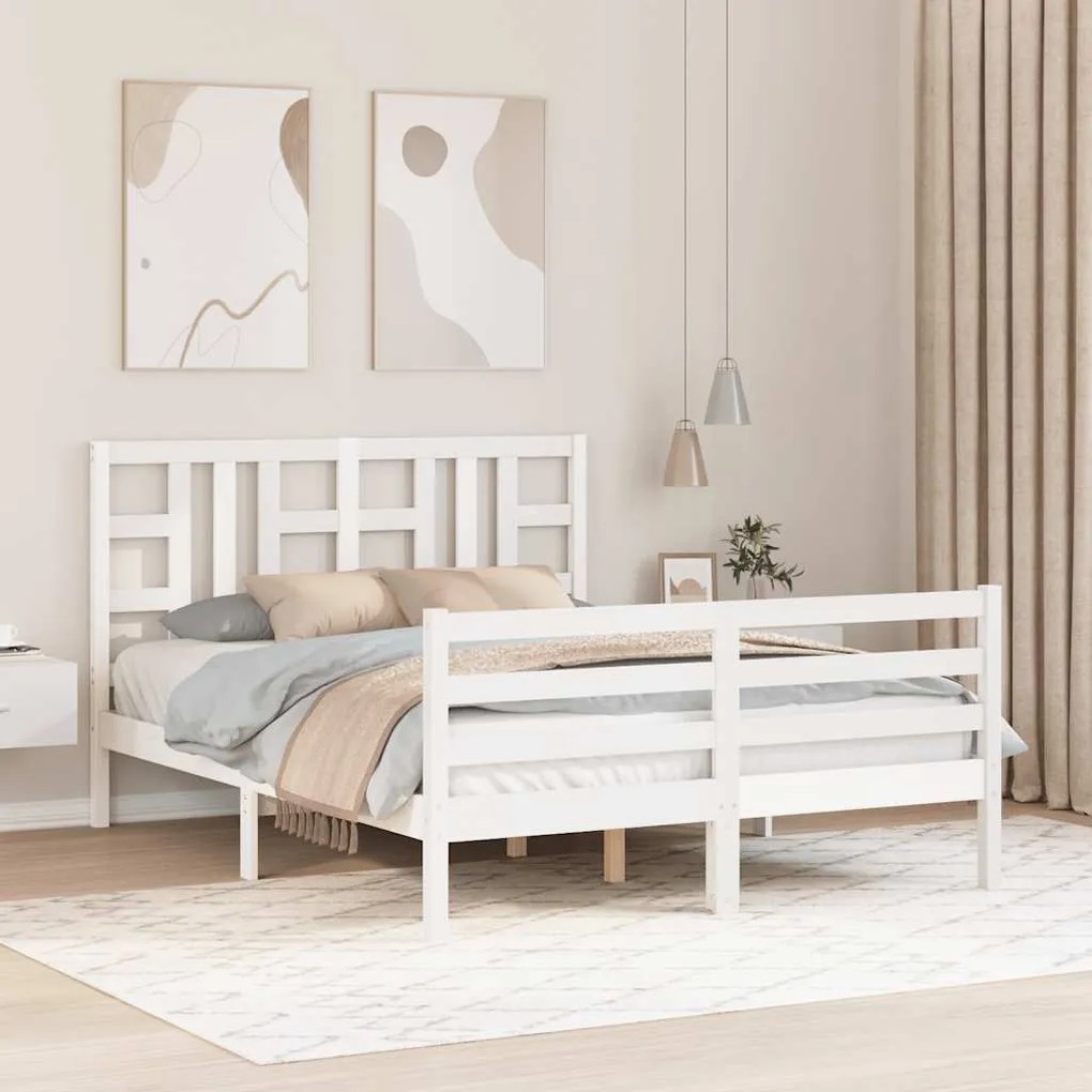 Estrutura de cama com cabeceira 140x190cm madeira maciça branco