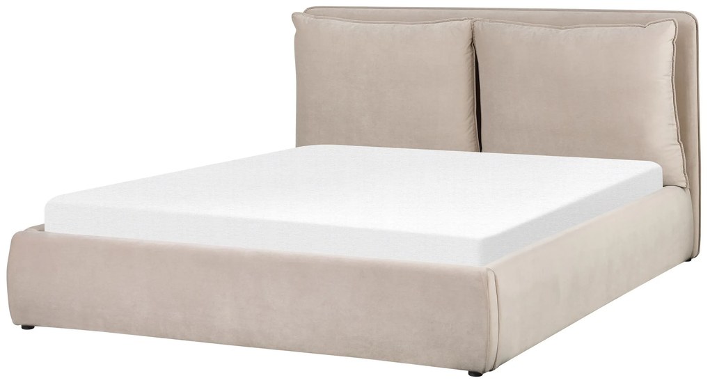 Cama de casal com arrumação em veludo creme 160 x 200 cm BAJONNA Beliani
