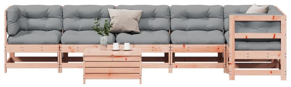 7 pcs conj. lounge jardim com almofadões madeira douglas maciça