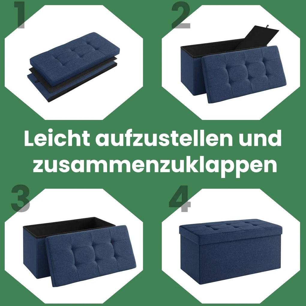 Banco com espaço de arrumação 38,1 x 76,1 x 38,1 cm azul escuro