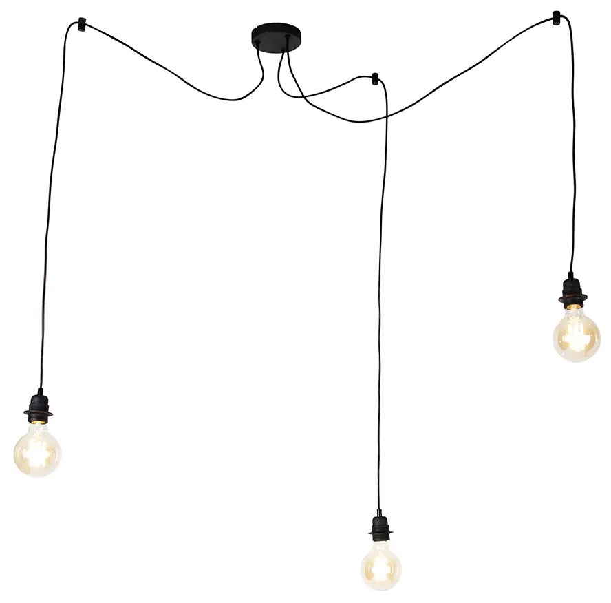 Candeeiro de suspensão industrial preto 3 luzes - Cava Moderno
