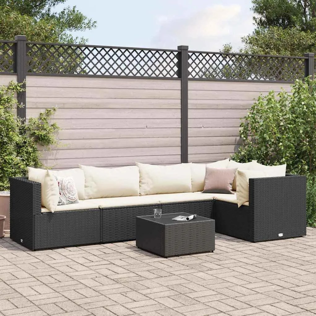 vidaXL 6 pcs conjunto lounge de jardim c/ almofadões vime PE preto