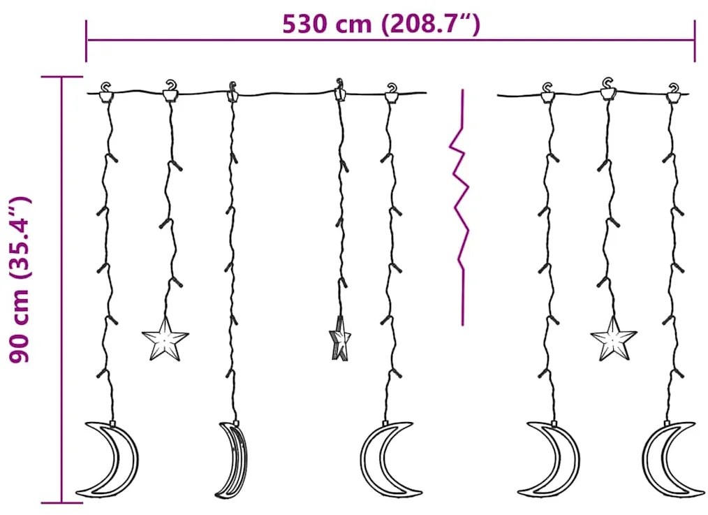 Estrelas e luas de luz + controlo remoto 345 LEDs branco quente