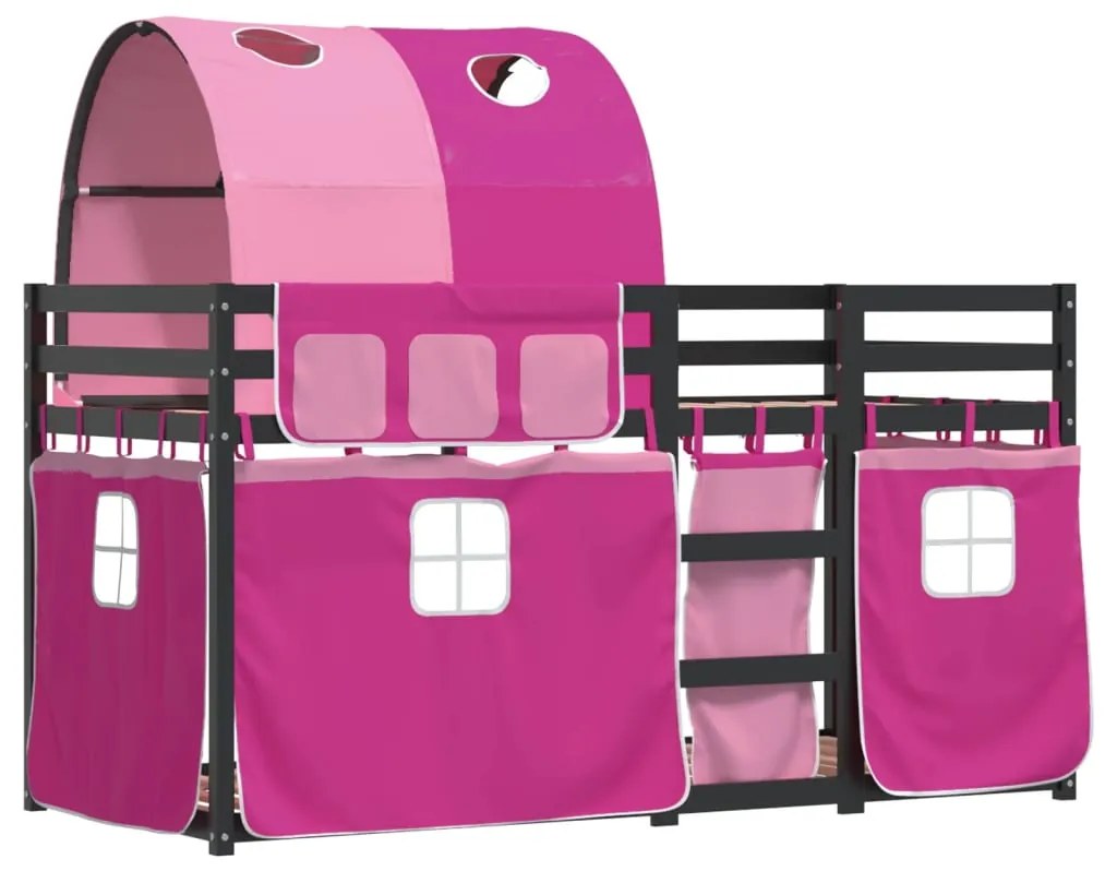 Beliche com cortinas 90x200 cm madeira de pinho maciça rosa