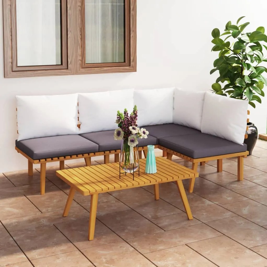 5 pcs conjunto lounge de jardim com almofadões acácia maciça