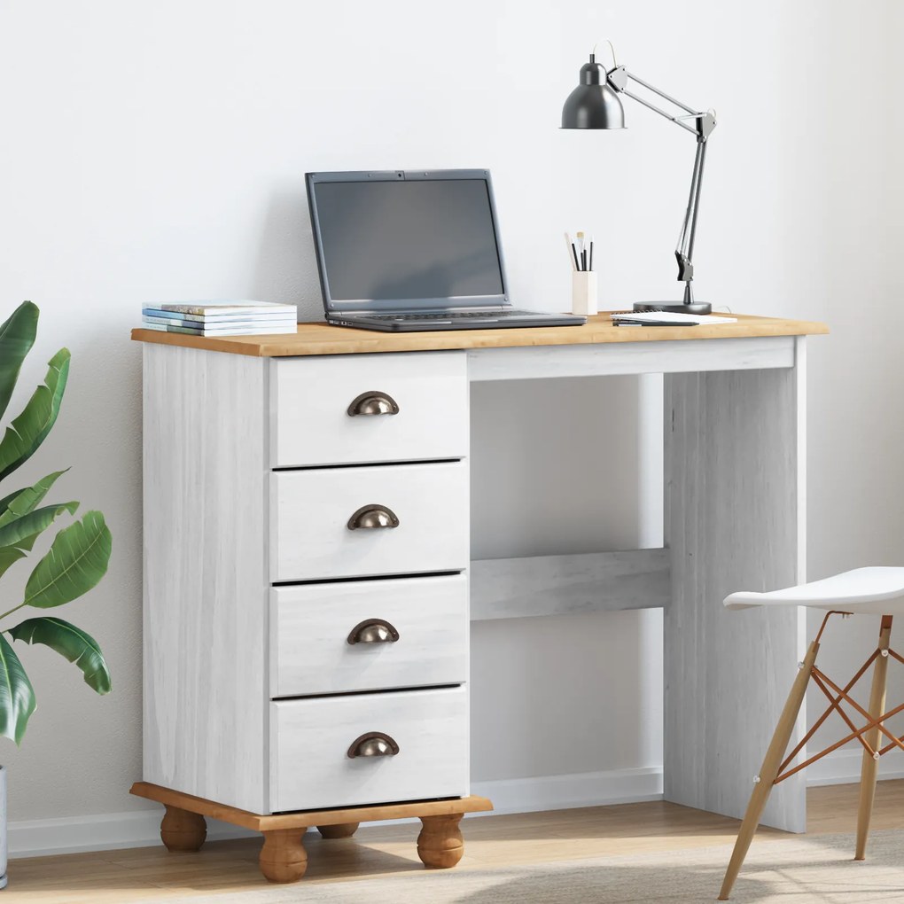 vidaXL Mesa "ASKIM" com Gavetas Branca 95x40x75 cm Madeira Sólida de Pinheiro
