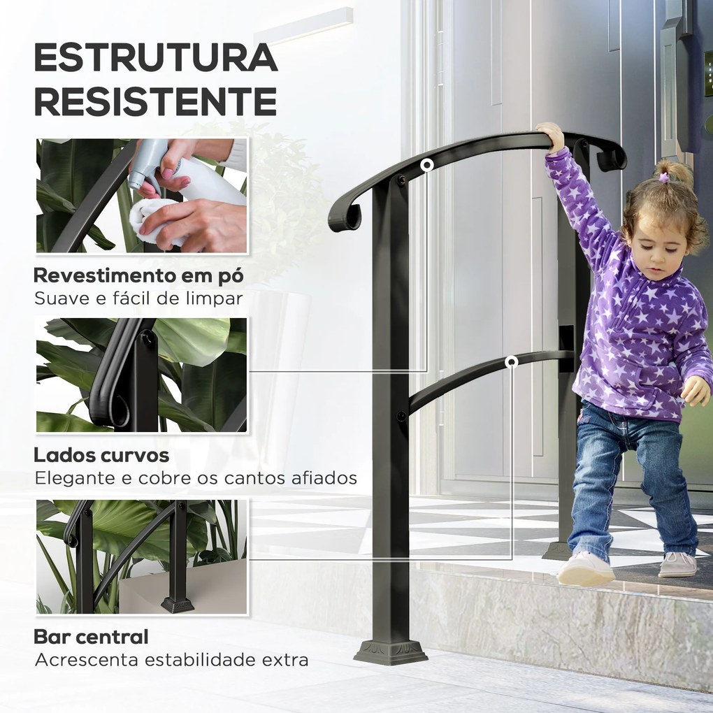 Guarda Corpo para Escada 71 cm Guarda Corpo Metálico com Kit de Instal