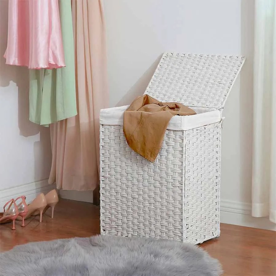 Cesto de roupa suja em Polyrattan 46 x 33 x 60 cm Branco