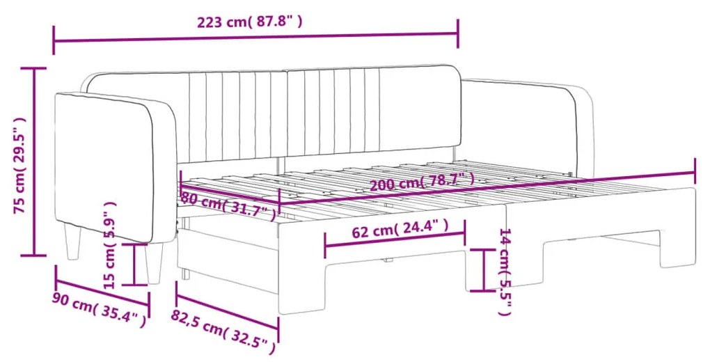 Sofá-cama com gavetão 80x200 cm veludo cinzento-escuro