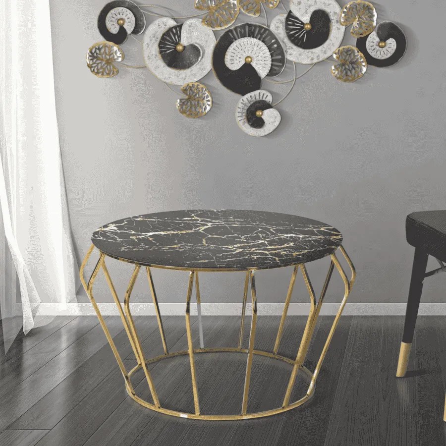 MESA DE CENTRO HISTOR Ø 78X44,5 CM DOURADA E PRETA