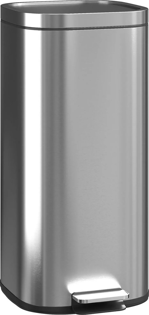 HOMCOM Lixeira de Cozinha 30L Lixeira com Pedal e Balde Interno Removível Tampa com Fechamento Suave 29x36x59,5cm Prata | Aosom Portugal