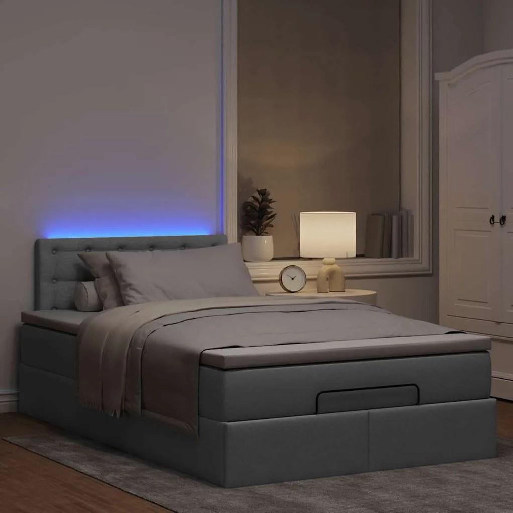 Cama otomana com colchão 120x190 cm tecido cinzento claro
