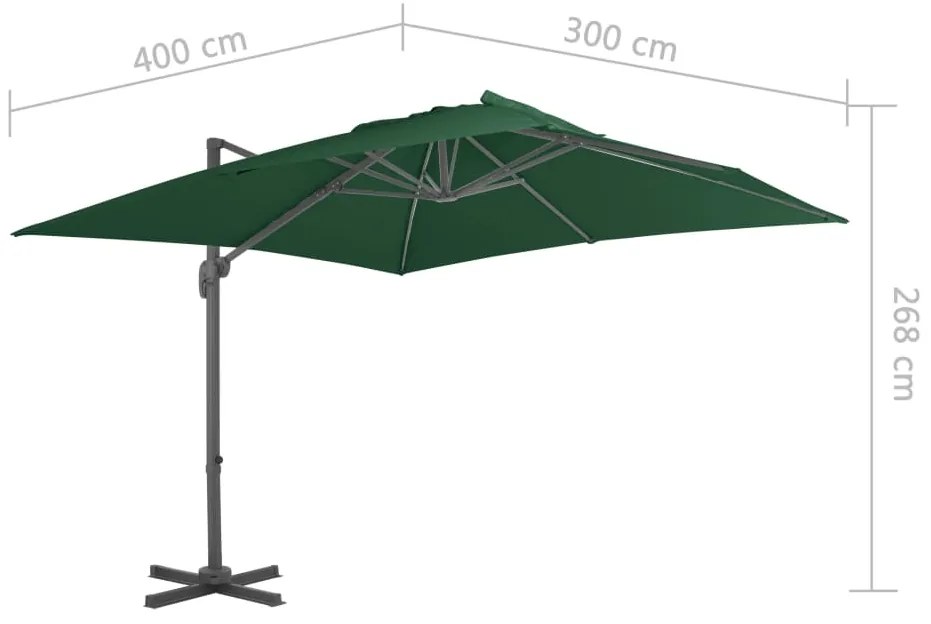 Guarda-sol cantilever c/ poste alumínio 400x300 cm verde
