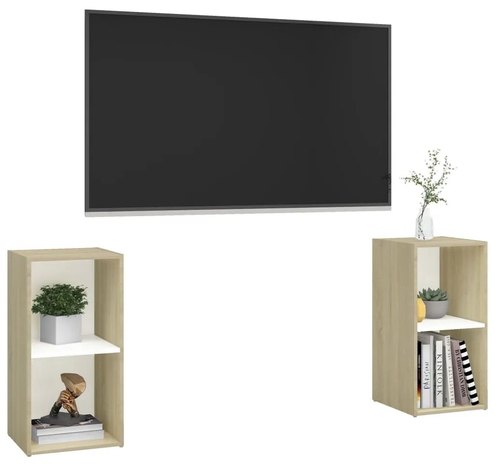 Móveis de TV 2 pcs 72x35x36,5cm contrap. branco/carvalho sonoma