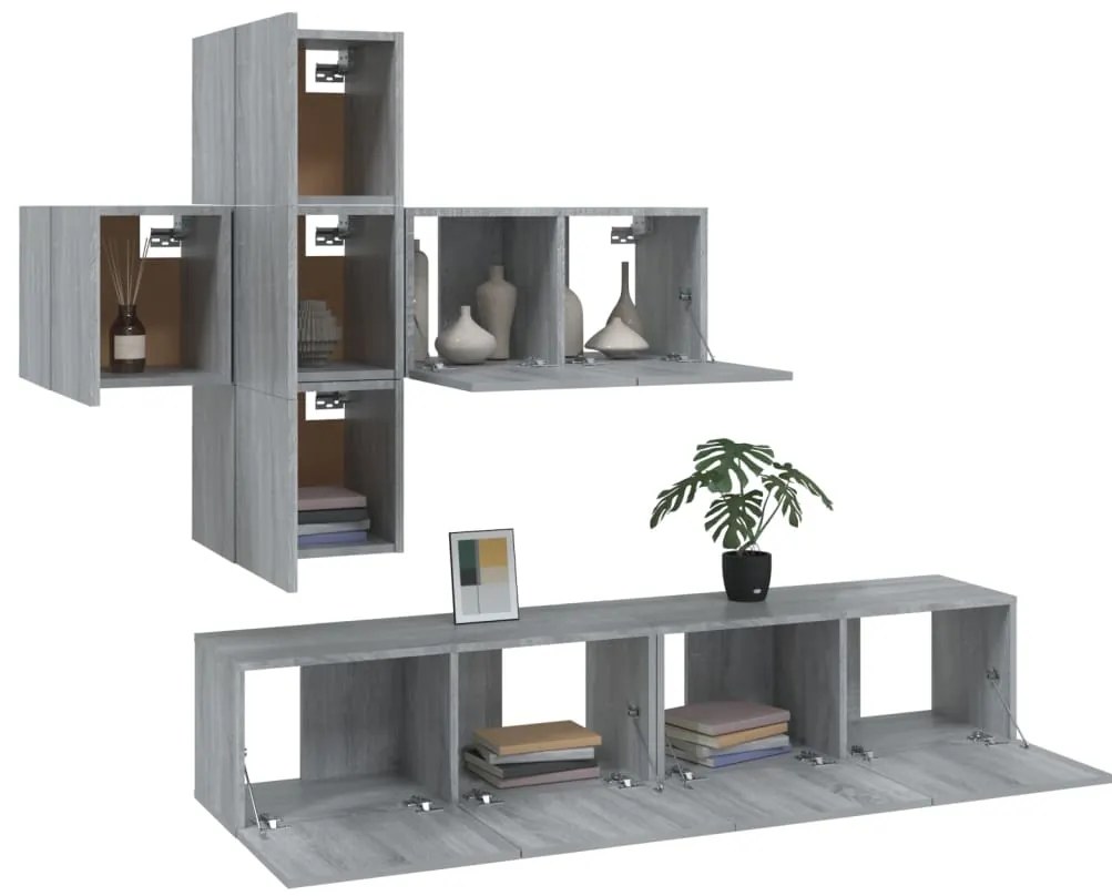 7 pcs conjunto móveis TV derivados de madeira cinzento cimento