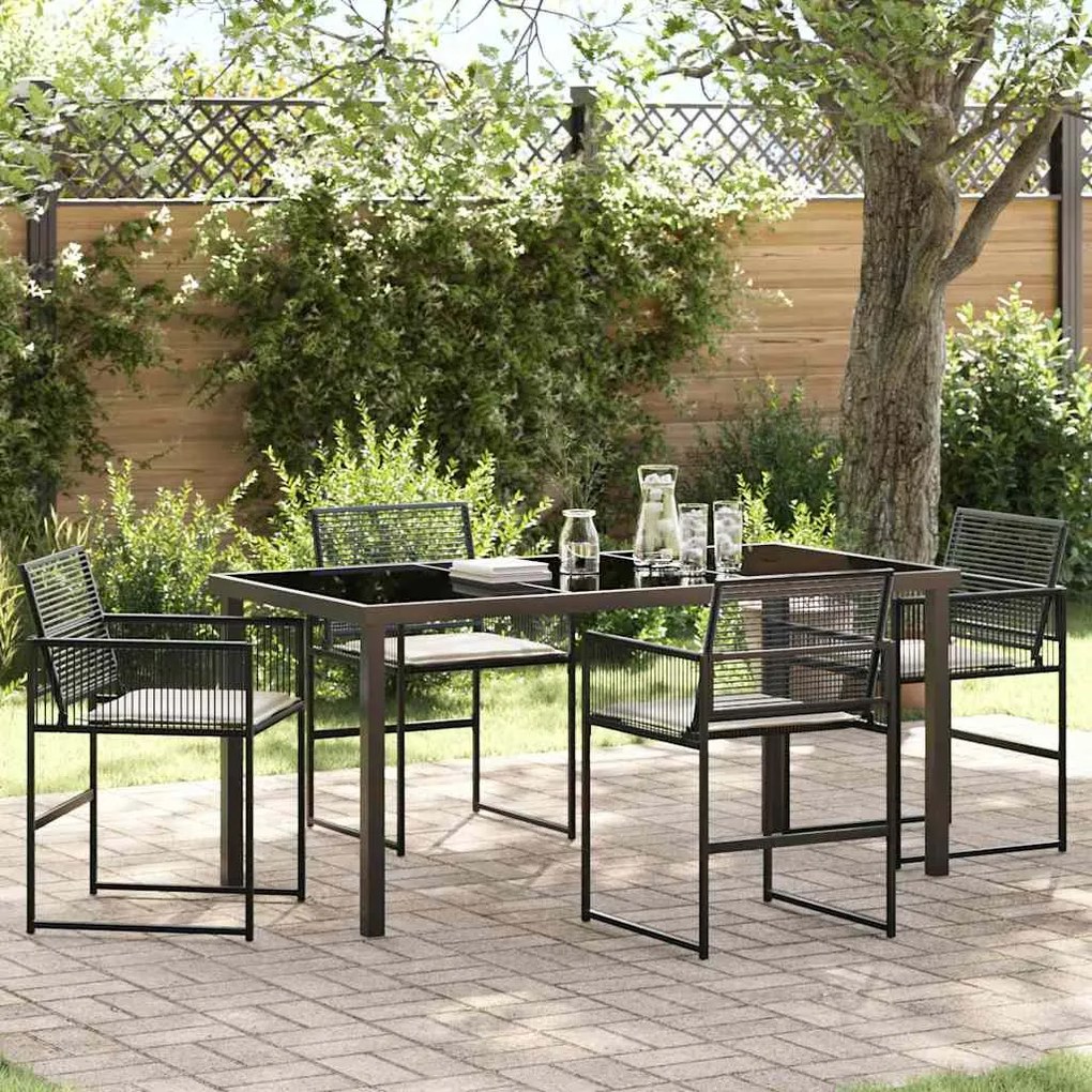 vidaXL Conjunto de Jantar de Jardim com Almofadas - 5 Peças em Rattan Sintético Preto.