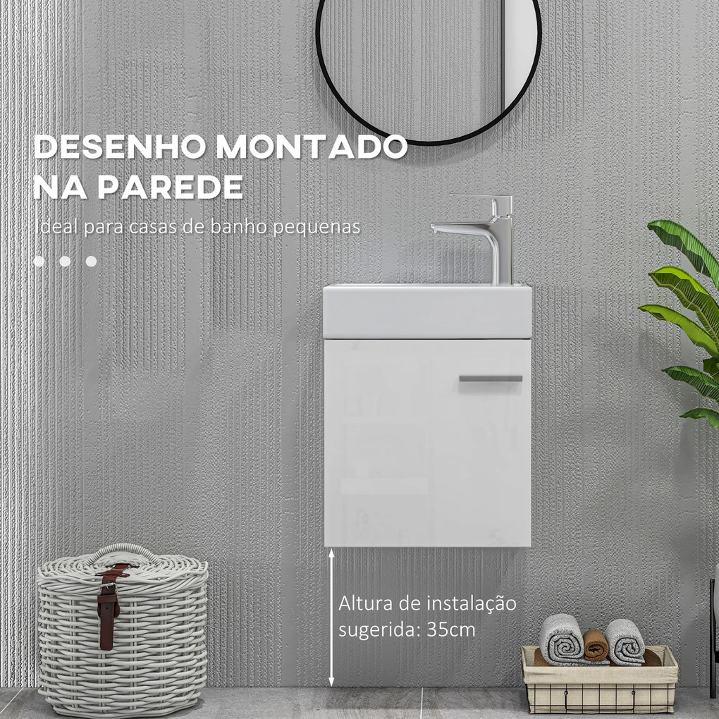 Móvel de Casa de Banho com Lavatório Móvel de Casa de Banho com Porta com Fechamento Suave e Armário 40x23x50 Branco Brilhante
