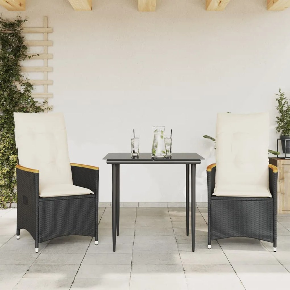 Cadeiras de jardim reclináveis c/ almofadões 2pcs vime PE preto