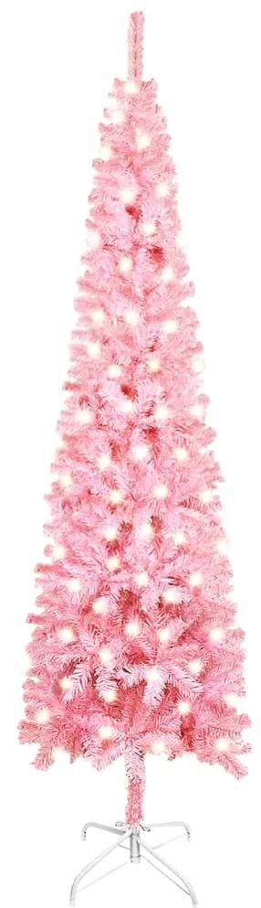 3077985 vidaXL Árvore de Natal fina com luzes LED 180 cm rosa