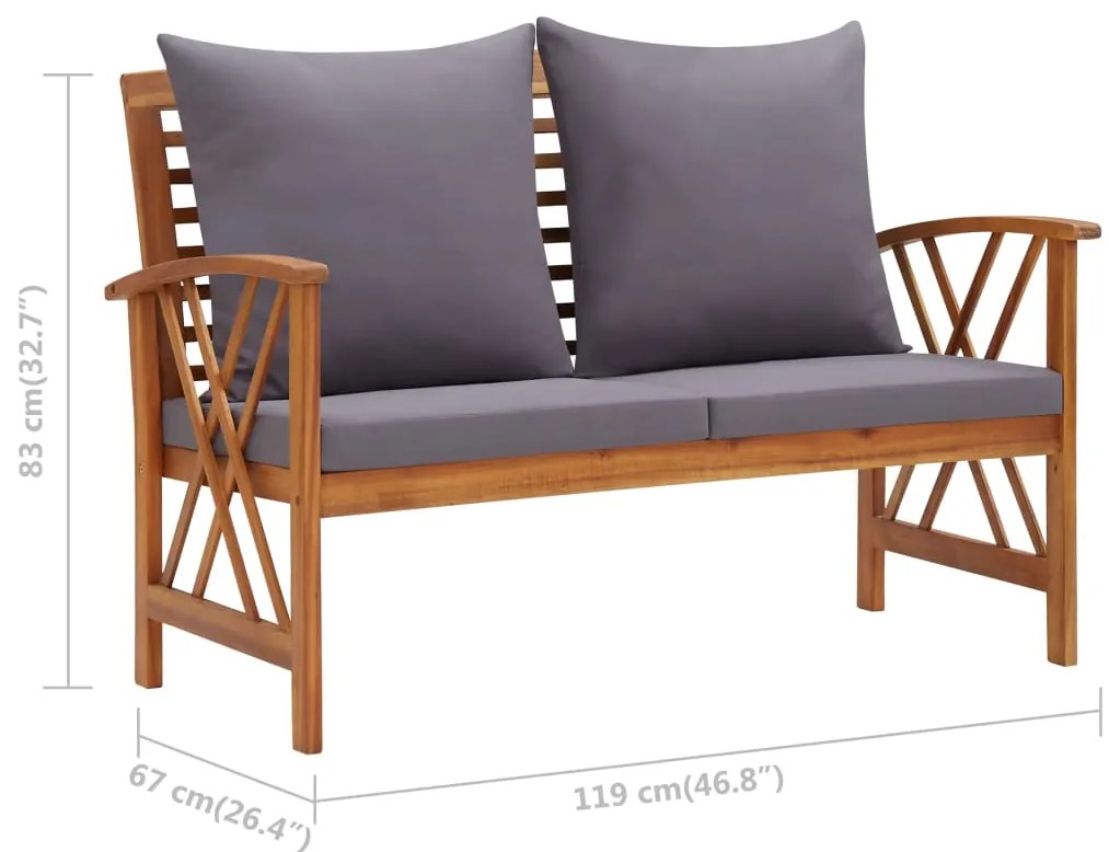Banco de jardim c/ almofadões 119 cm madeira de acácia maciça