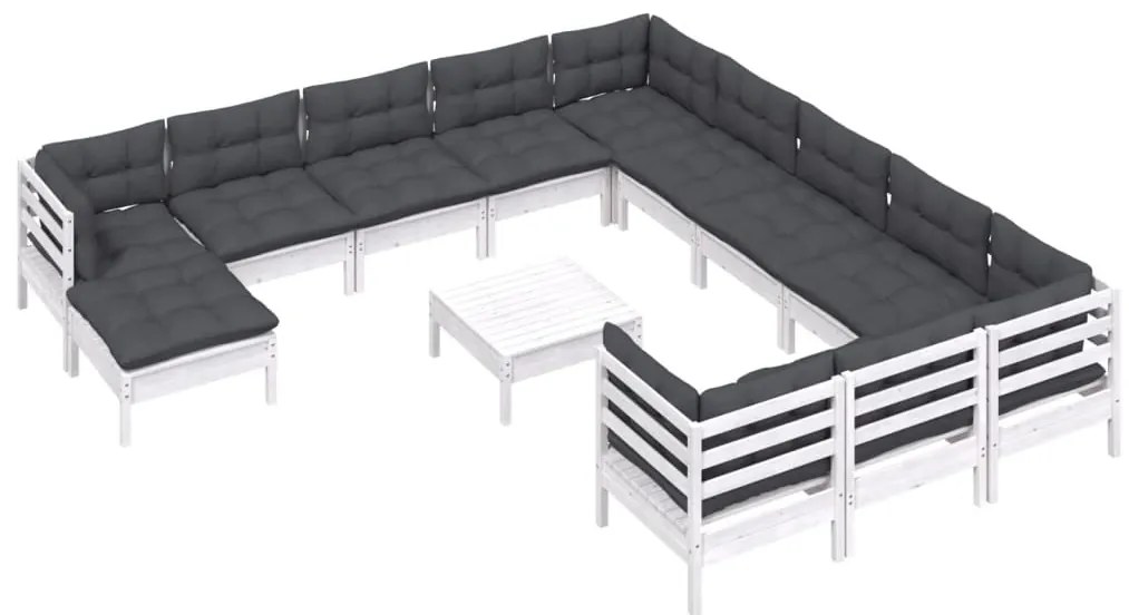 13 pcs conjunto lounge de jardim c/ almofadões pinho branco