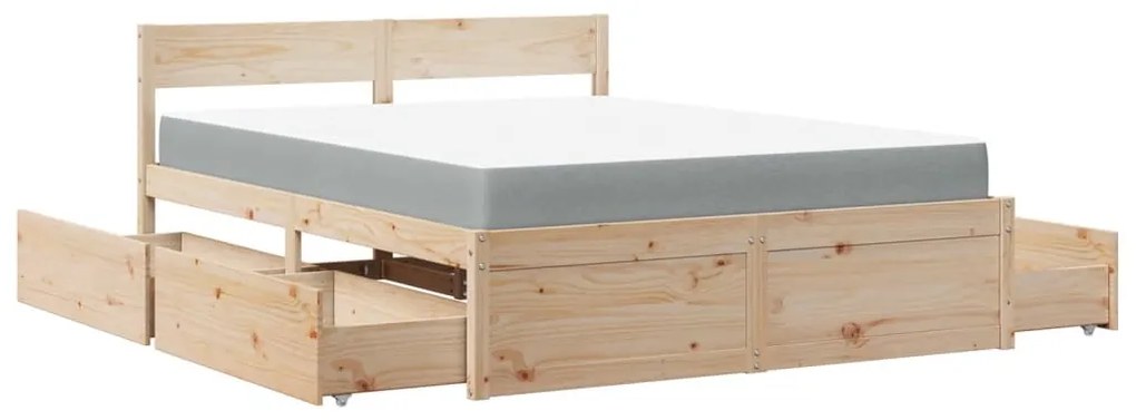 Cama com gavetas e colchão 160x200 cm pinho maciço