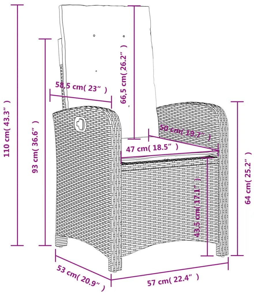 4 pcs conjunto de jantar p/ jardim c/ almofadões vime PE bege