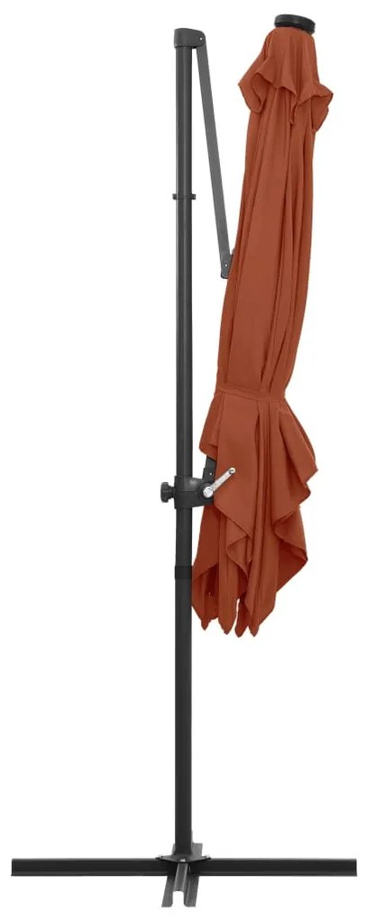 Guarda-sol jardim cantilever c/ luzes LED 250x250 cm terracotta