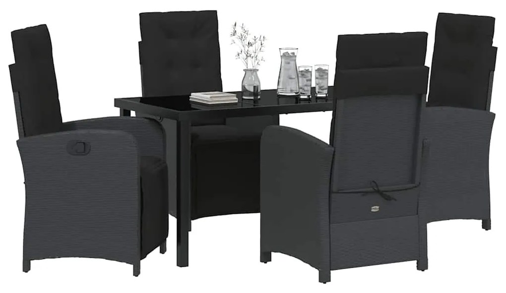 Conjunto de Jantar de Jardim 5 Peças com Almofadas Pretas de Rattan Si