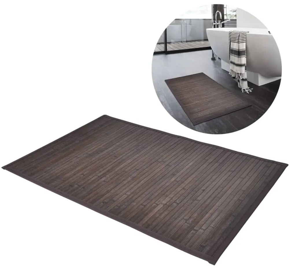 Tapete casa de banho, bambu 60 x 90 cm castanho escuro