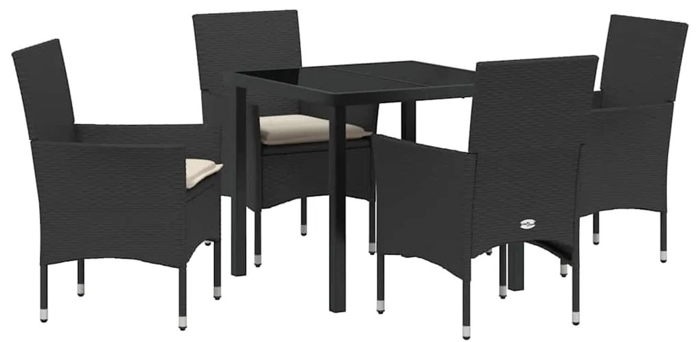 Conjunto de Jantar de Jardim com 5 Peças com Almofadas Preto Rattan Si