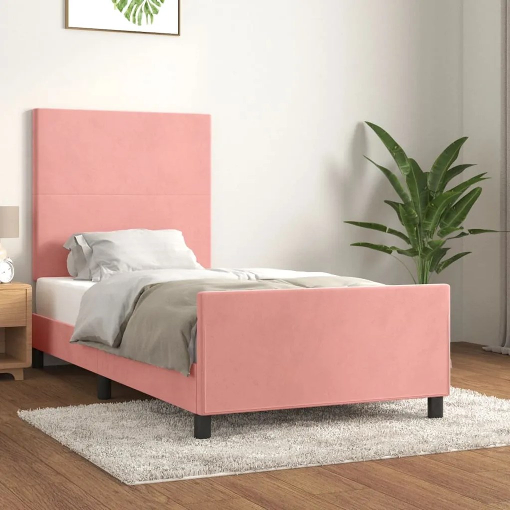 Estrutura de cama c/ cabeceira 90x200 cm veludo rosa