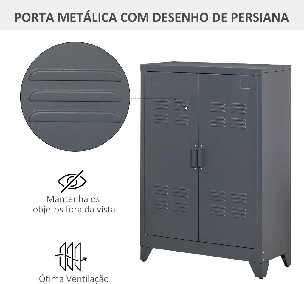 Armário de Metal de Armazenamento com Dupla Porta 2 Prateleiras com Altura Ajustável Armário Multiúso para Escritório Dormitório Garagem 75x33x110cm C