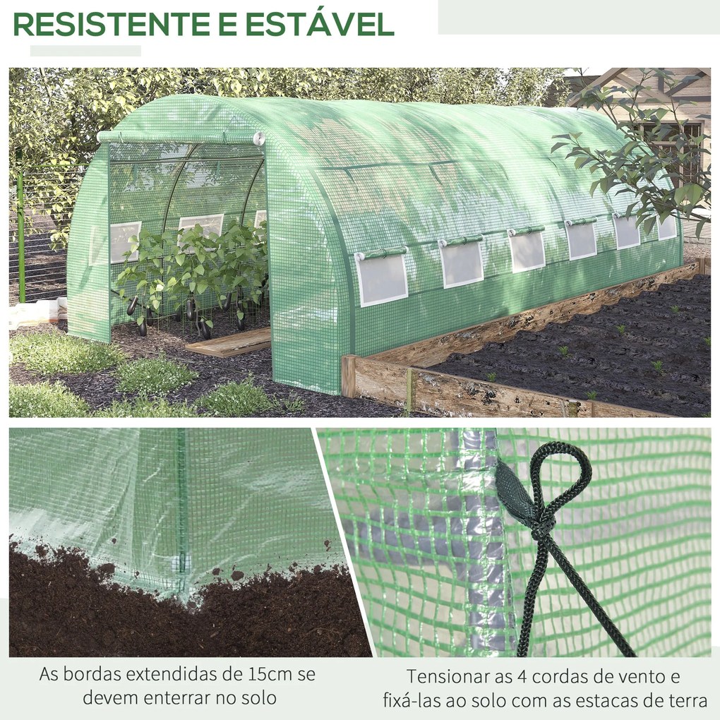 Estufa de Túnel de Jardim 597x300x200 cm com Porta Lateriais e Janelas